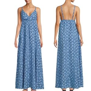 L’Agence Sachi Snakeskin Print Empire Waist Maxi Dress Blue size Large NWT